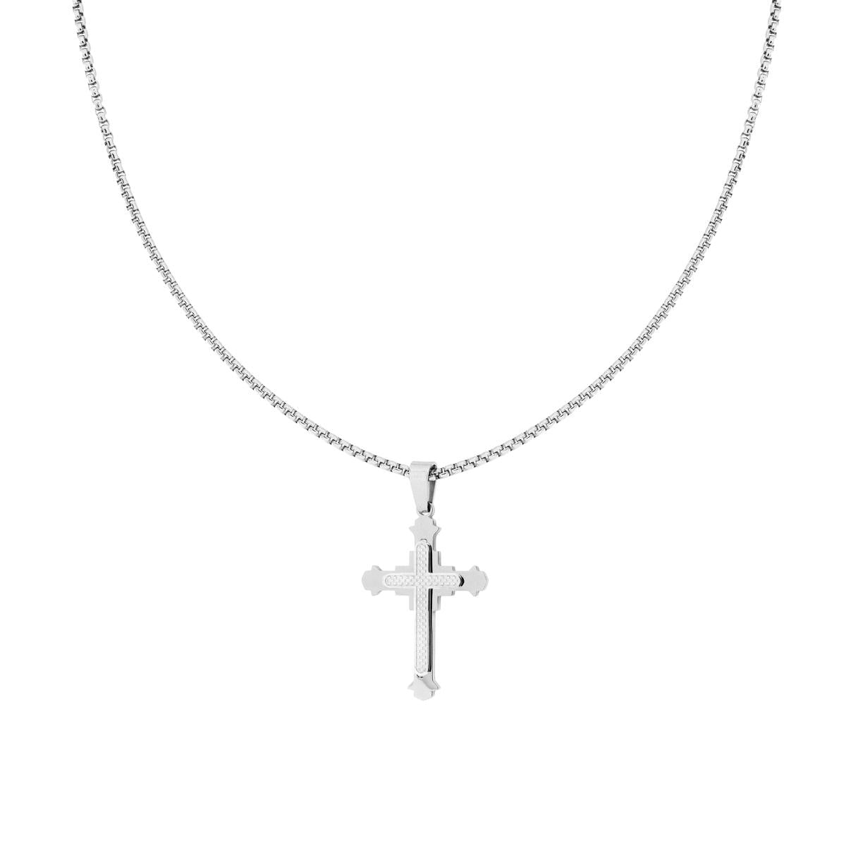 Venezianische Rundkette mit mittelalterlichem Kreuz, überragt von einem Kreuz mit Quadraten aus Stahl. - MeinSchmuckShop