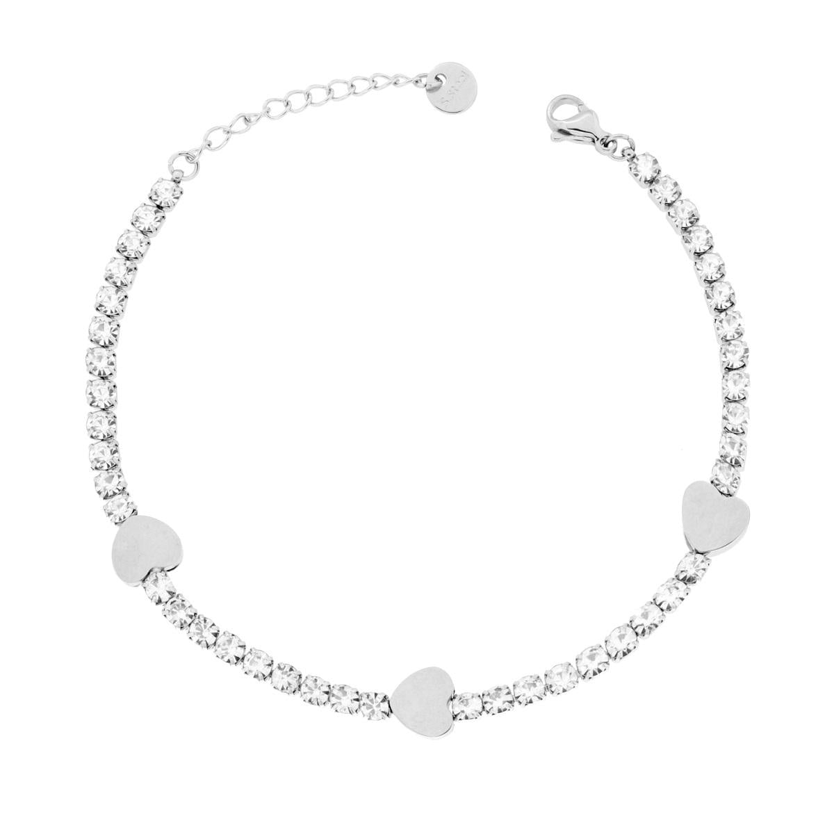 Weißes Tennisarmband mit Kristallen und Herzen aus Edelstahl - MeinSchmuckShop