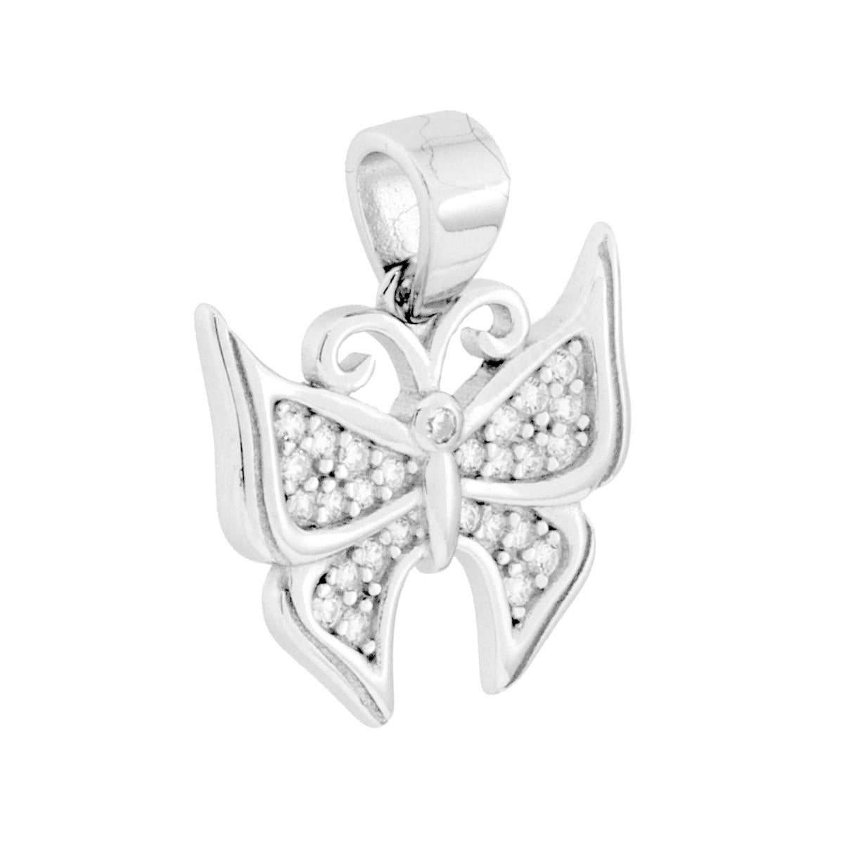 Schmetterling-Anhänger mit weißen Cubic Zirconia aus 925er Silber, rhodiniert - MeinSchmuckShop