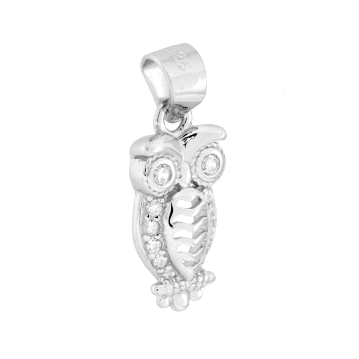 Anhänger Eule mit weißen Cubic-Zirconia in Silber 925, rhodiniert. - MeinSchmuckShop