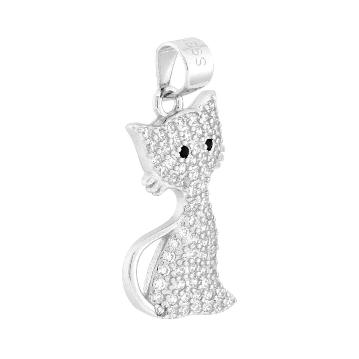 Anhänger Katze mit weißen Cubic Zirconia, 925er Silber, rhodiniert - MeinSchmuckShop