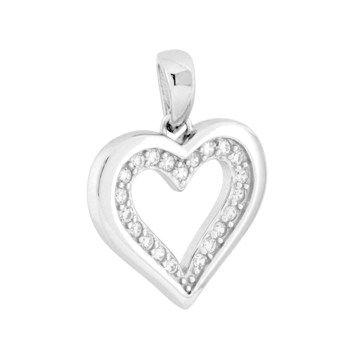 Herzanhänger mit weißen Cubic Zirconia, aus 925er Silber, rhodiniert - MeinSchmuckShop