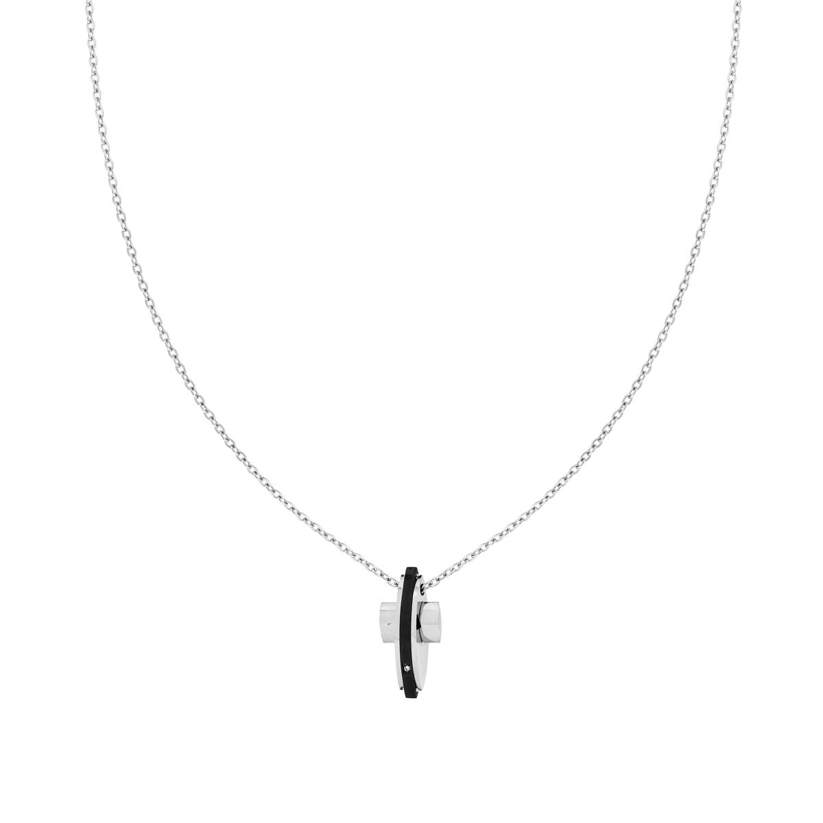 Kette mit diamantierter Forzatina-Kette, Kreuz sowie schwarzem Detail und weißem Kristall aus Edelstahl - MeinSchmuckShop