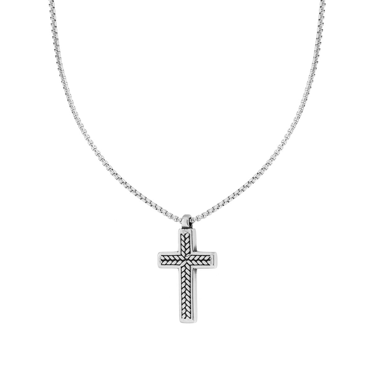 Kette Venezianische Rundkette und Kreuz mit Flecht-Dekor aus Edelstahl - MeinSchmuckShop
