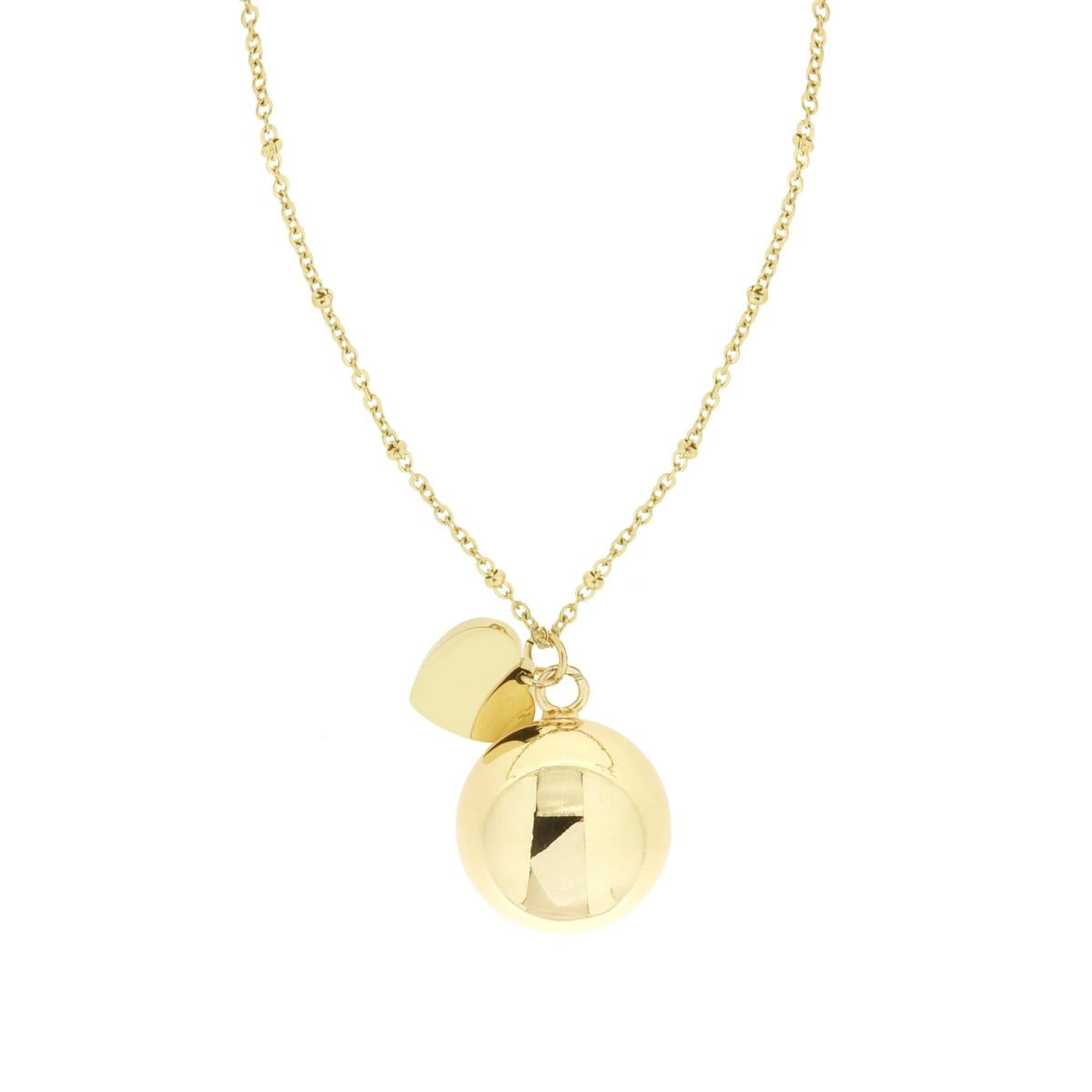 Halskette Kette Forzatina Diamantiert mit Kugeln, Länge 90 cm, Chiama Angeli mit Herz aus Edelstahl und Bronze, Goldfarbe - MeinSchmuckShop