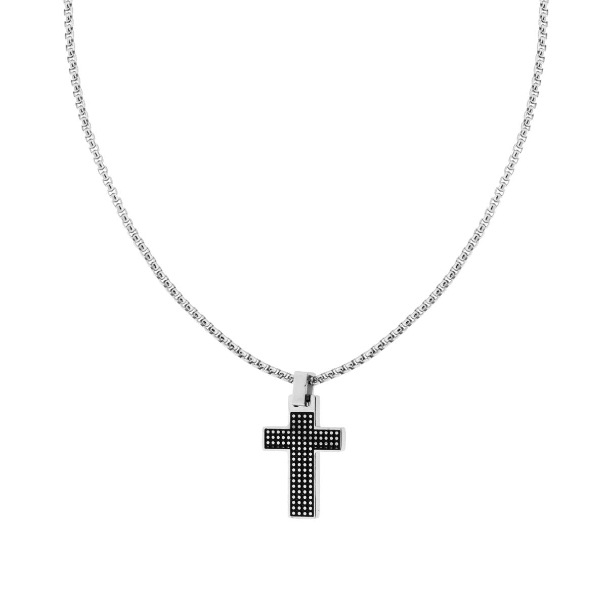 Halskette Venezianische Rundkette und Kreuz mit palliniertem Dekor aus Edelstahl - MeinSchmuckShop