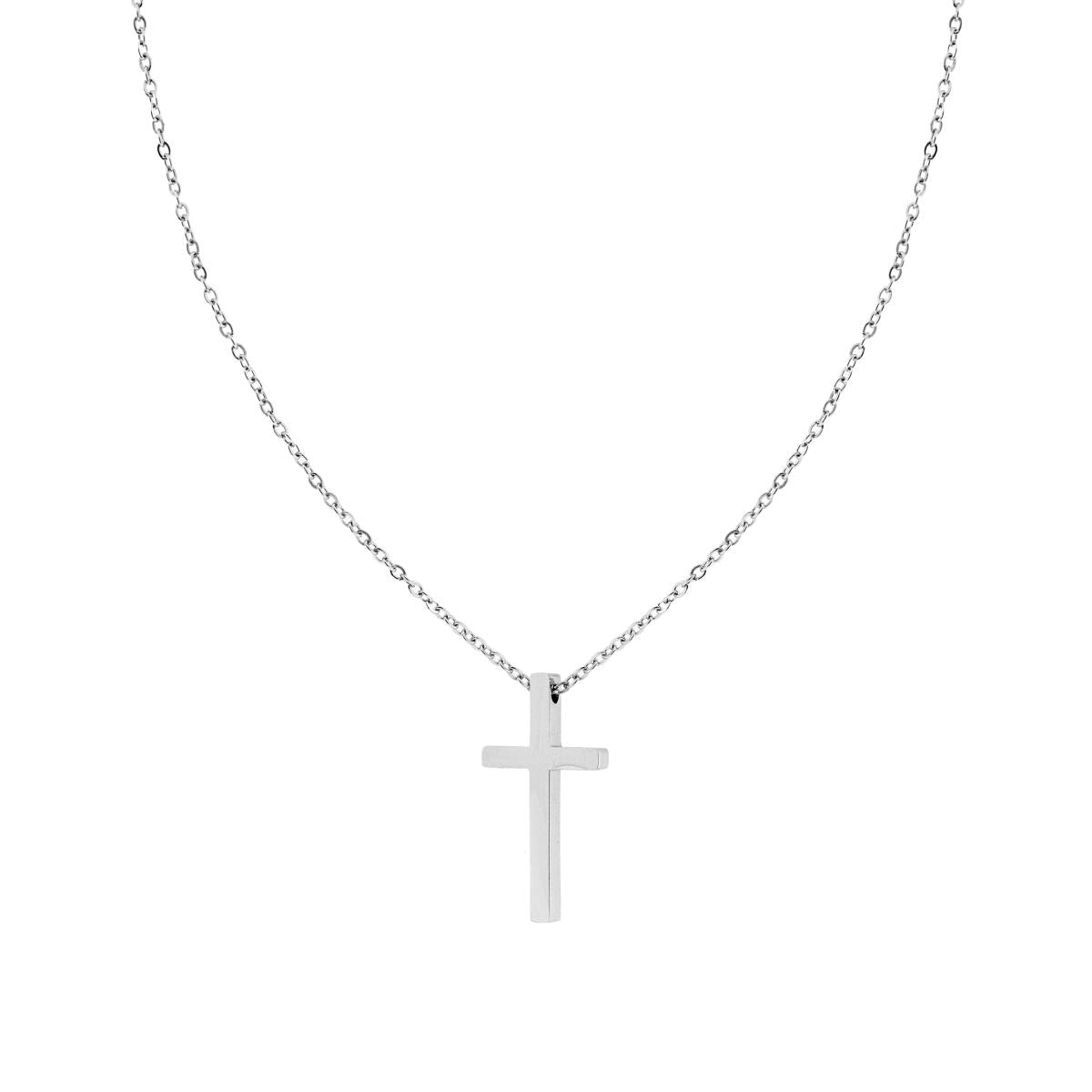 Halskette – feine diamantierte Kette mit Kreuz aus Stahl - MeinSchmuckShop