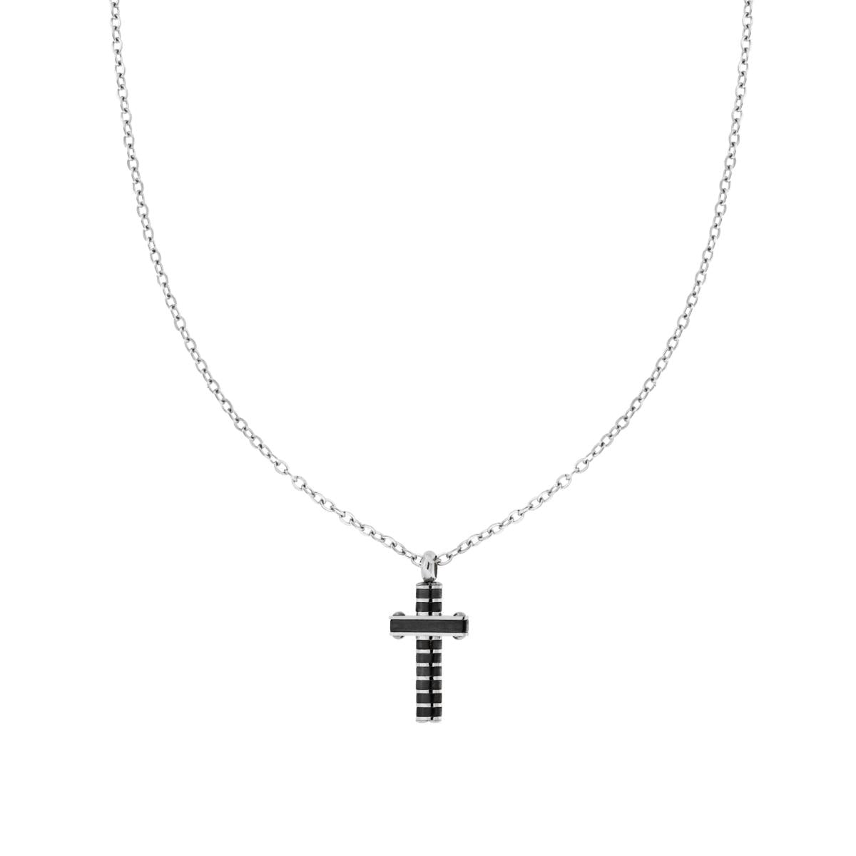 Forzatina-Kette, diamantierte Halskette mit schwarzem Kreuz aus Stahl - MeinSchmuckShop