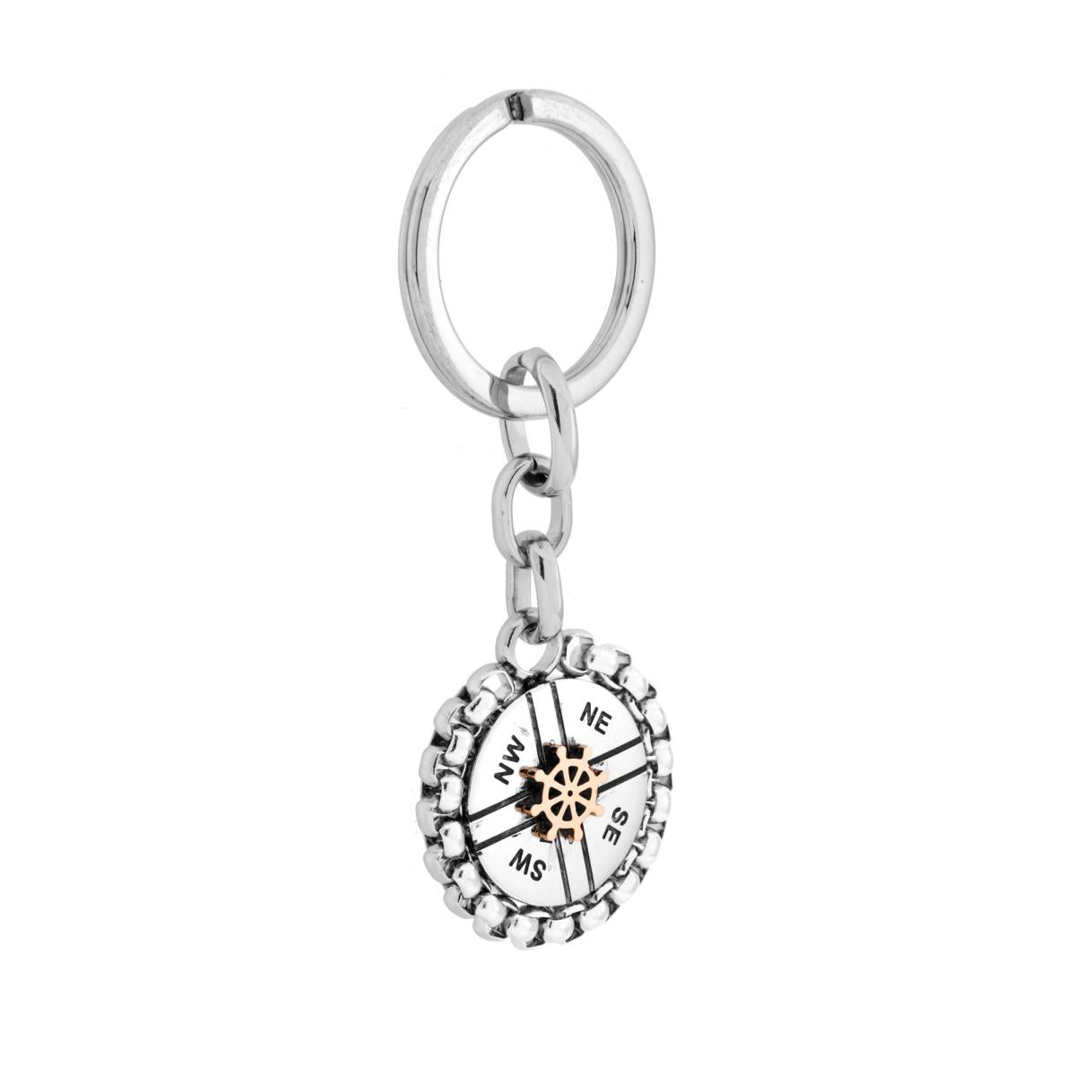 Schlüsselanhänger für Herren und Damen mit Ring, runder Anhänger mit rosa Anker aus Edelstahl - MeinSchmuckShop