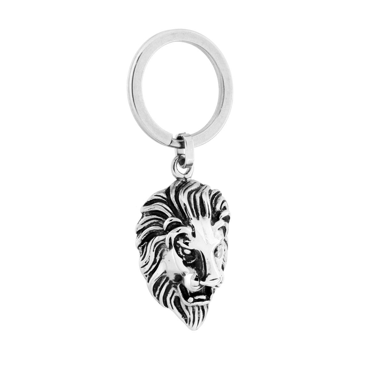 Schlüsselanhänger Unisex mit Ring und Löwenkopf aus brüniertem Stahl - MeinSchmuckShop