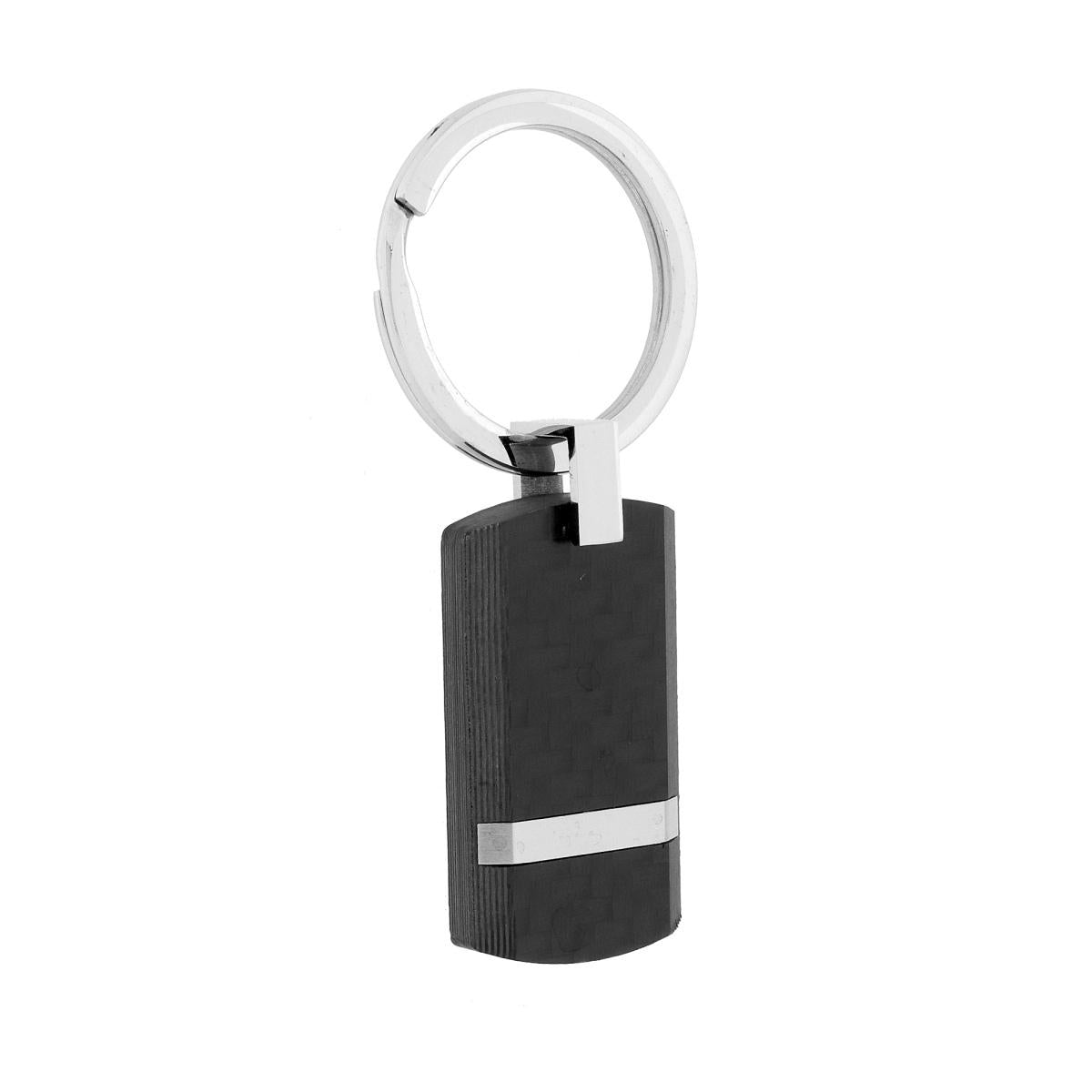 Schlüsselanhänger für Herren und Damen mit Ring, Platte aus PVC in schwarzer Carbonfaser-Optik, Edelstahl - MeinSchmuckShop