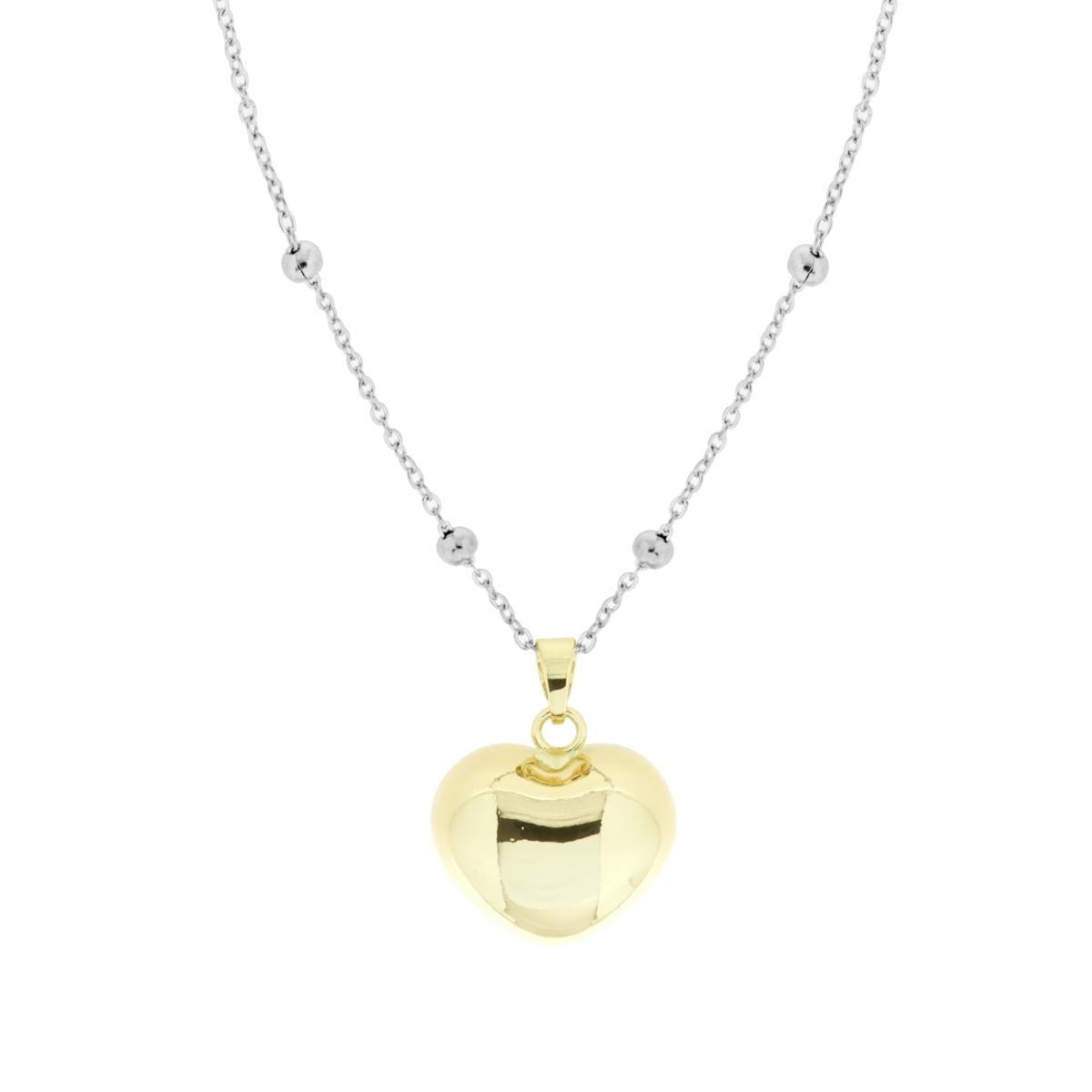 Halskette, diamantierte Gliederkette mit Kugeln, 90 cm, mit Engelruf und gewölbtem Herz-Glocken-Anhänger, goldfarbig, aus Stahl und Bronze - MeinSchmuckShop