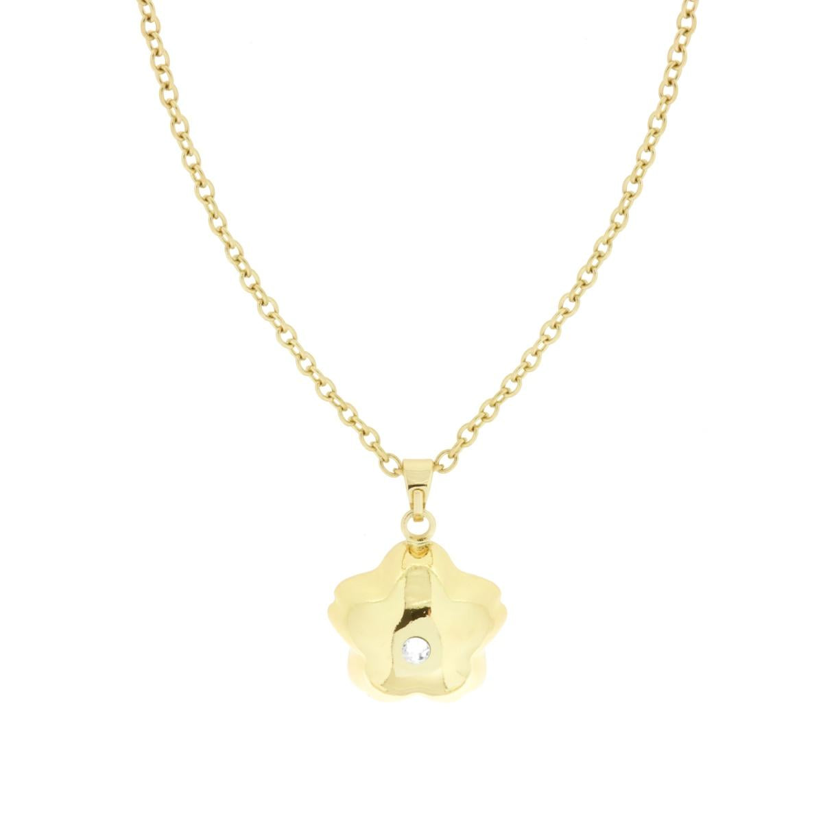 Kette Forzatina, Länge 80+10 cm, mit Chiama Angeli Blume bombato und Crystal Bianco, aus Edelstahl und Bronze, goldfarben - MeinSchmuckShop