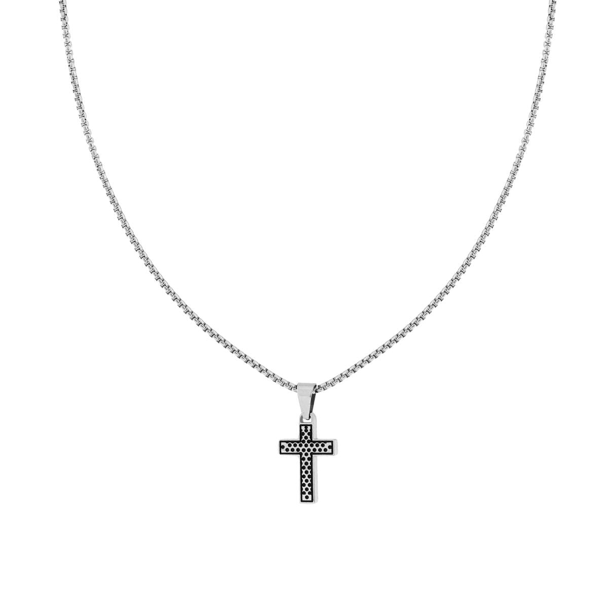Halskette Venezianische Rundkette mit Kreuz und pallinierter Verzierung aus Stahl - MeinSchmuckShop