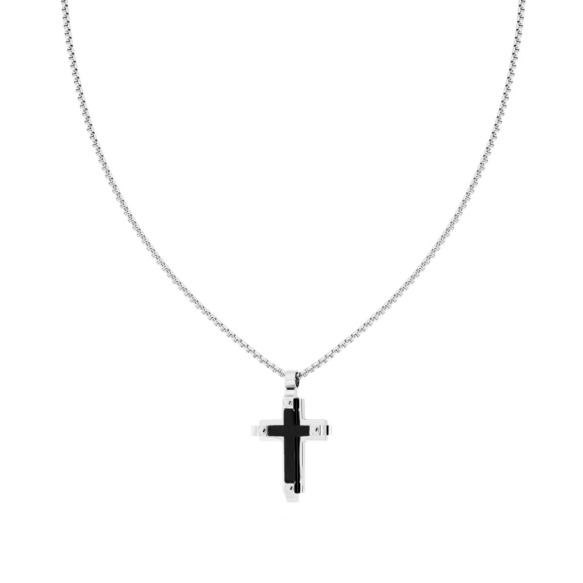 Venezianerkette Rundkette mit Kreuz, das von einem Kreuz überragt wird, schwarz satiniert aus Edelstahl - MeinSchmuckShop
