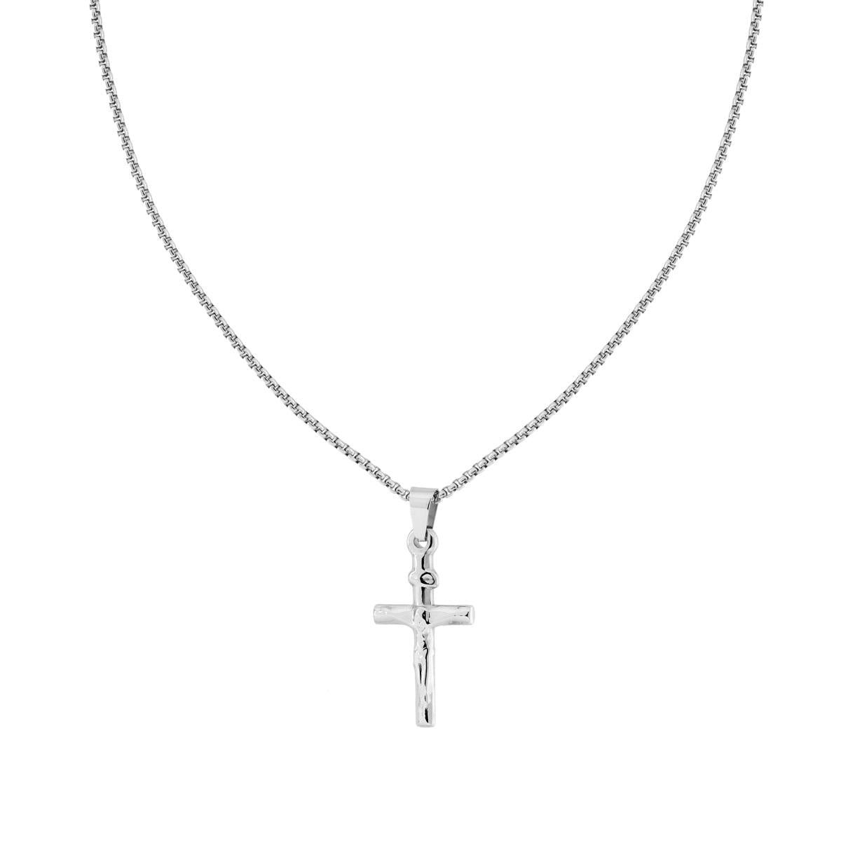 Runde venezianische Gliederkette mit Kreuz und Jesus Christus aus Stahl - MeinSchmuckShop