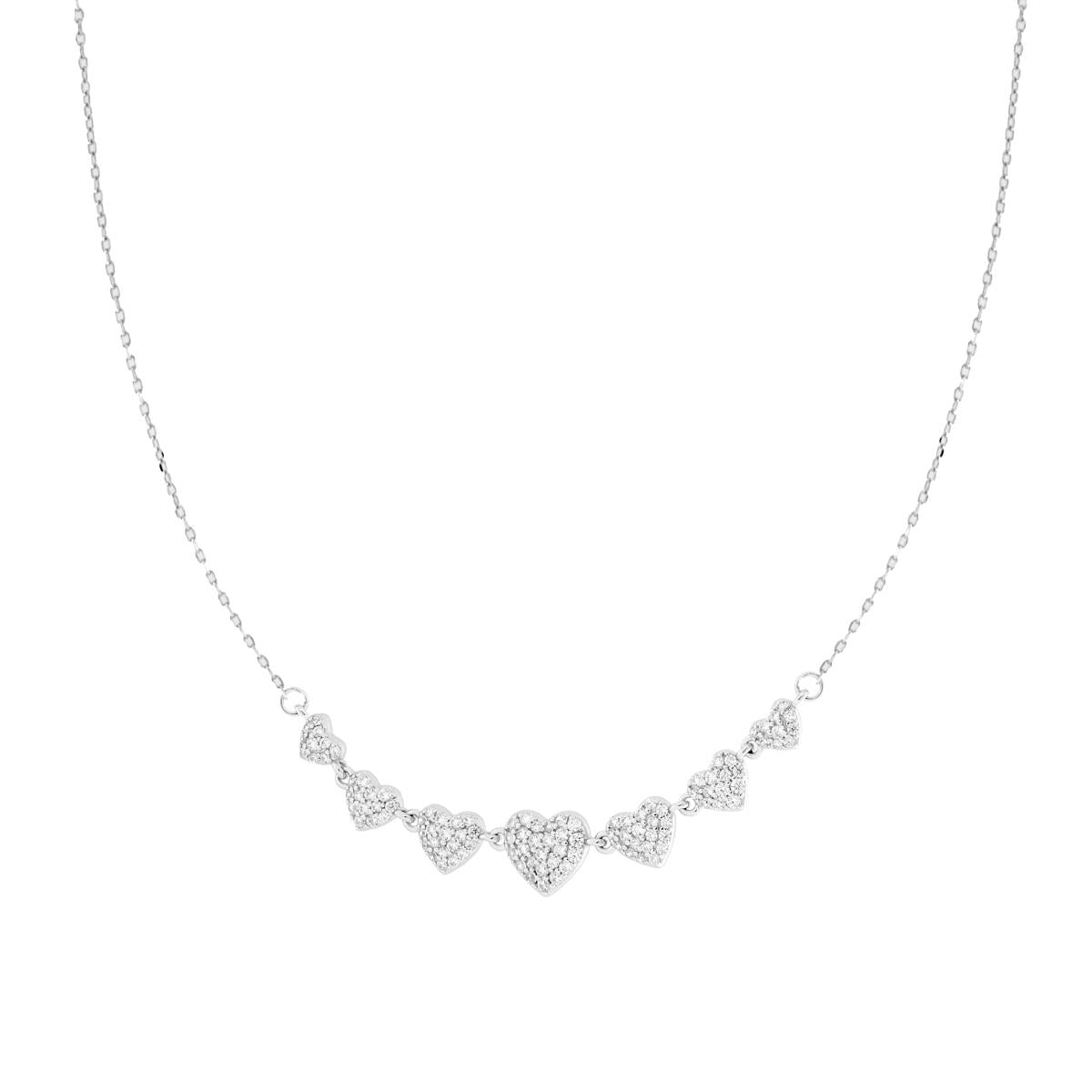 Kette mit Diamantbesatz, Herzen und weißen Cubic Zirconia in 925er Silber rhodiniert galvanisch - MeinSchmuckShop