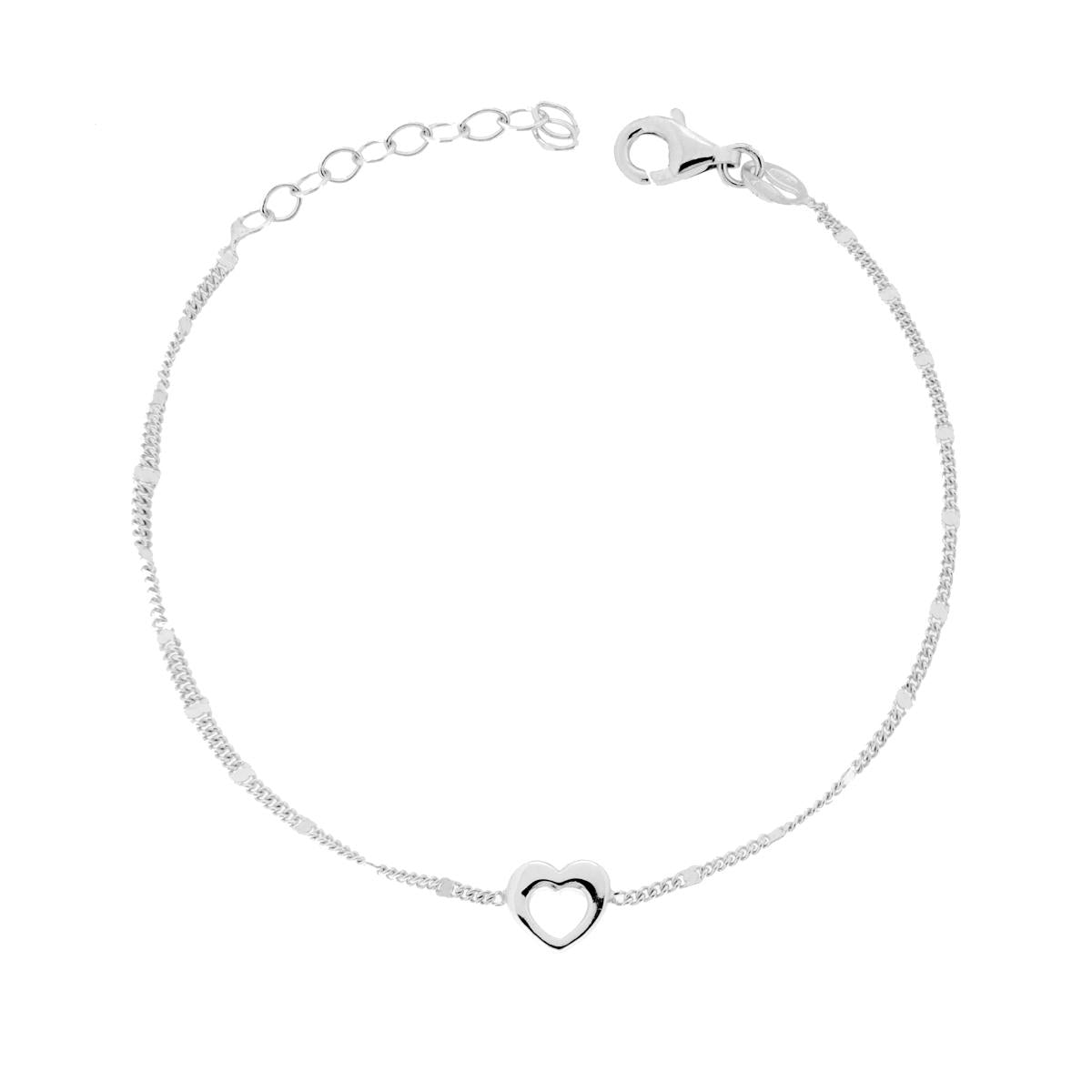 Diamantierte Grumetta-Kette Armband mit Herz aus 925er Silber, rhodiniert - MeinSchmuckShop