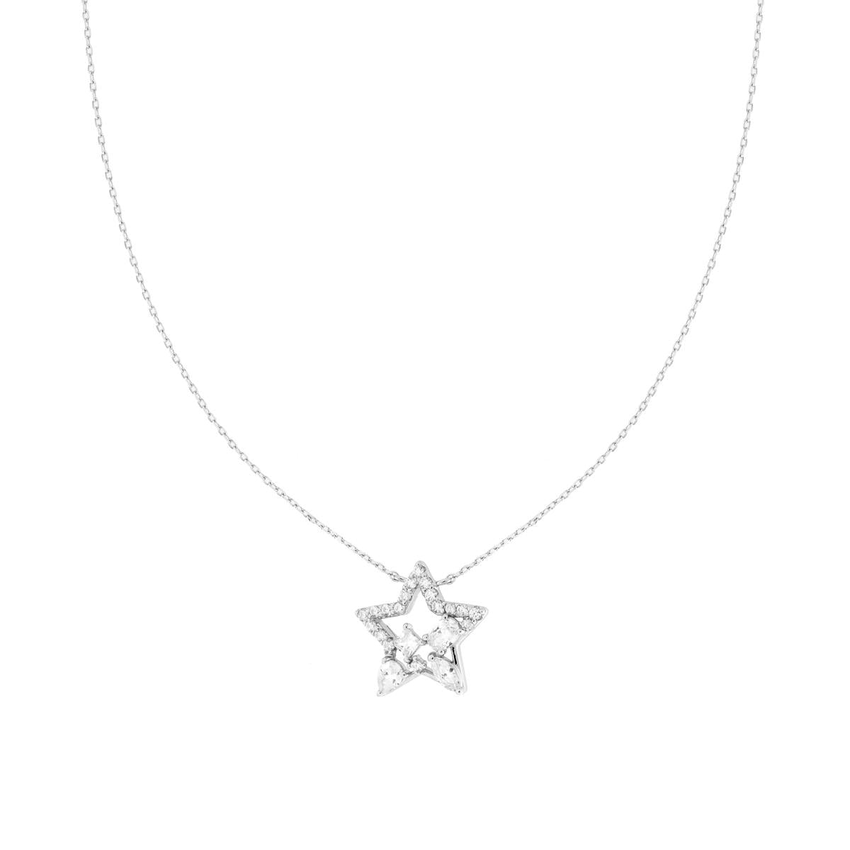 Halskette Forzatina diamantierte Kette mit Stern und weißen Cubic Zirconia aus 925er Silber, rhodiniert - MeinSchmuckShop