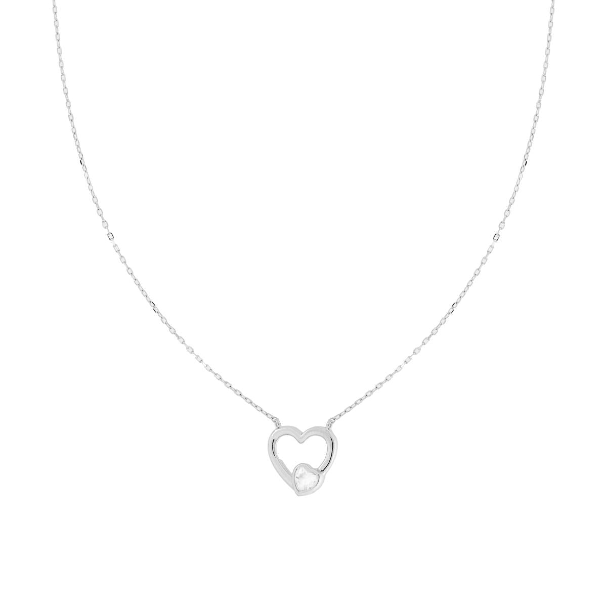 Halskette Kette Forzatina diamantiert mit Herz und Cubic Zirconia Weiß aus 925er Silber, rhodiniert - MeinSchmuckShop