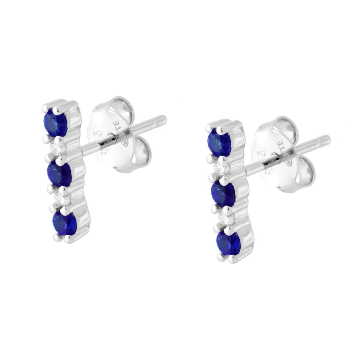 Ohrringe in Stabform mit Cubic Zirconia in saphirblau und Weiß, aus 925er Silber, rhodiniert - MeinSchmuckShop