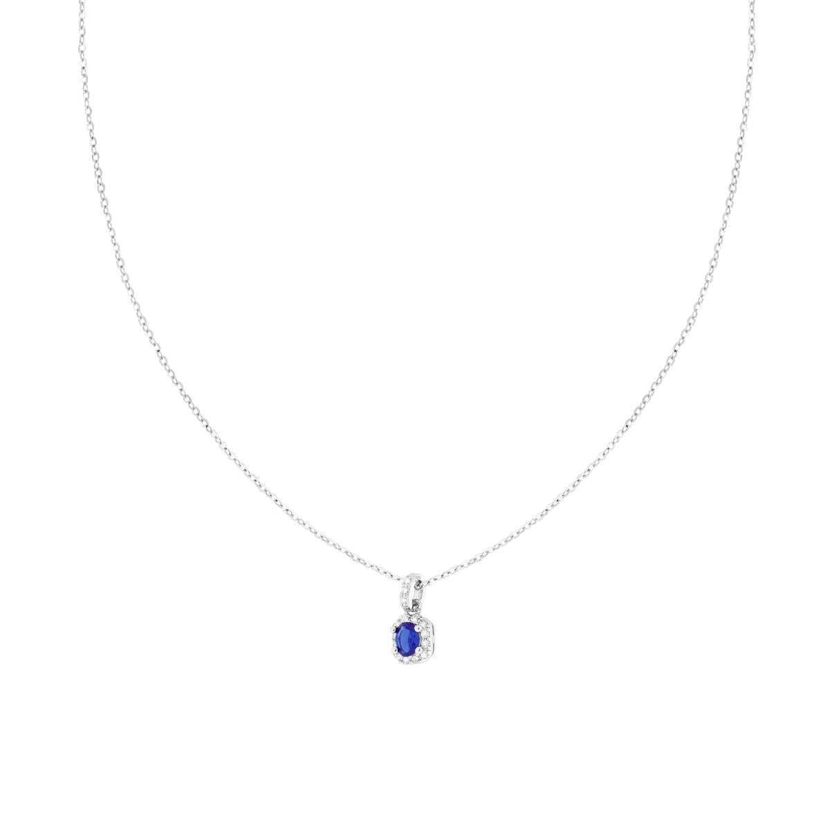 Forzatina-Kette, diamantiert, mit blauem ovalem Saphir, umrundet von weißen Cubic Zirconia, aus Silber 925, rhodiniert. - MeinSchmuckShop