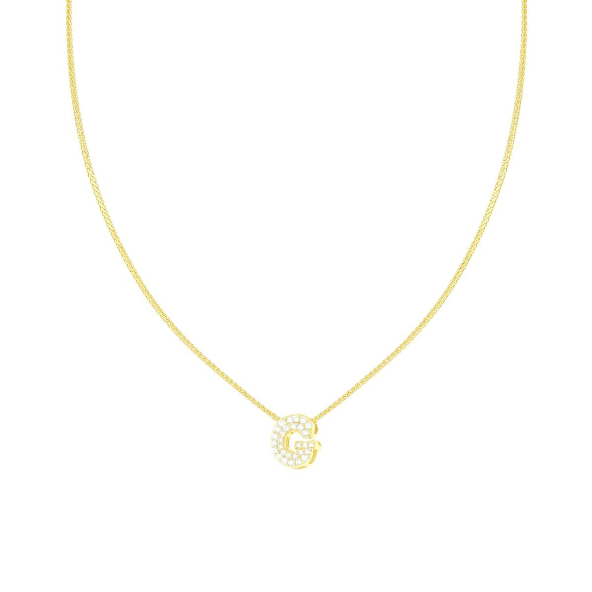 Halskette mit diamantierter Weizenkette, Initial G und weißen Cubic Zirconia, aus Silber 925, galvanisch vergoldet - MeinSchmuckShop