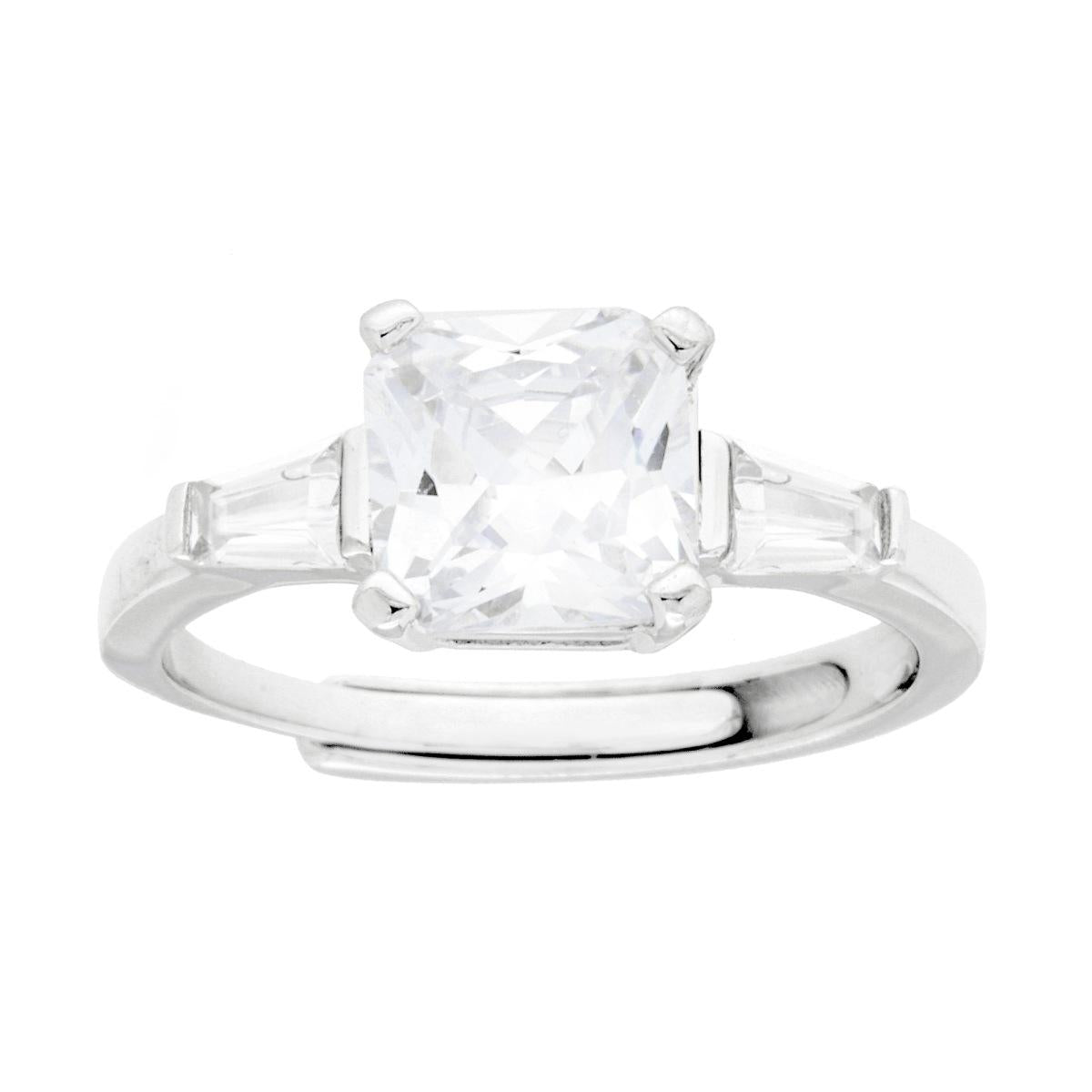 Solitärring quadratisch und weiße Cubic-Zirkonia-Trapez in Silber 925 rhodiniert - MeinSchmuckShop
