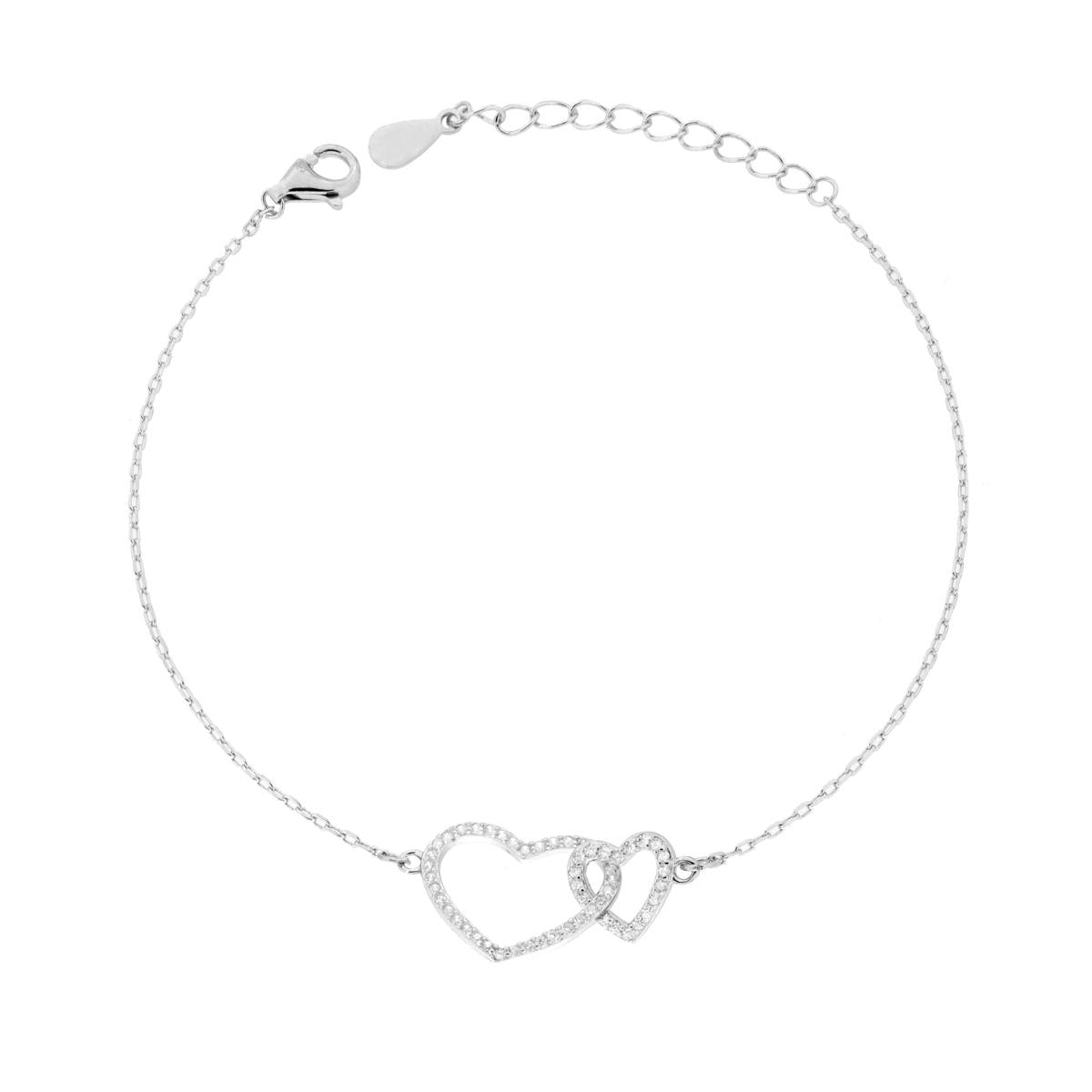 Kettenarmband Forzatina diamantiert mit verschlungenen Herzen und weißen kubischen Zirkonia aus 925er Silber, rhodiniert - MeinSchmuckShop