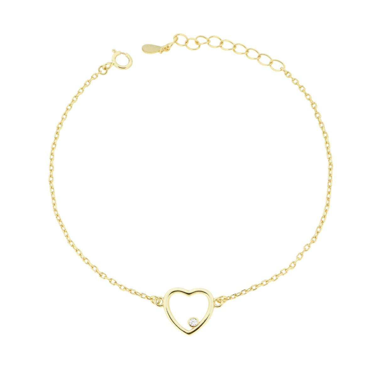 Armband diamantierte Forzatina-Kette mit Herz und Cubic-Zirconia, weiß, aus 925er Silber, Goldplattiert - MeinSchmuckShop