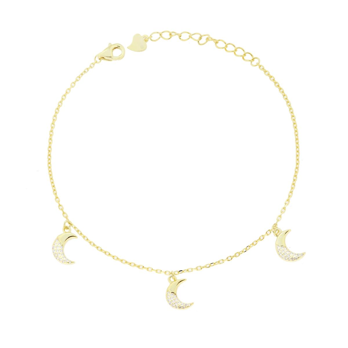 Diamantierte Ankerkette mit Mondanhängern und weißen Cubic Zirconia aus 925er Silber, Goldgalvanik - MeinSchmuckShop
