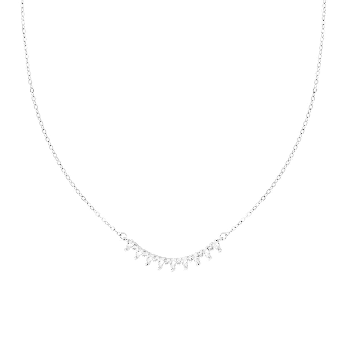 Halskette Forzatina-Diamantierte Kette mit zentralen Tropfen aus weißen Cubic Zirconia, aus 925er Silber rhodiniert - MeinSchmuckShop
