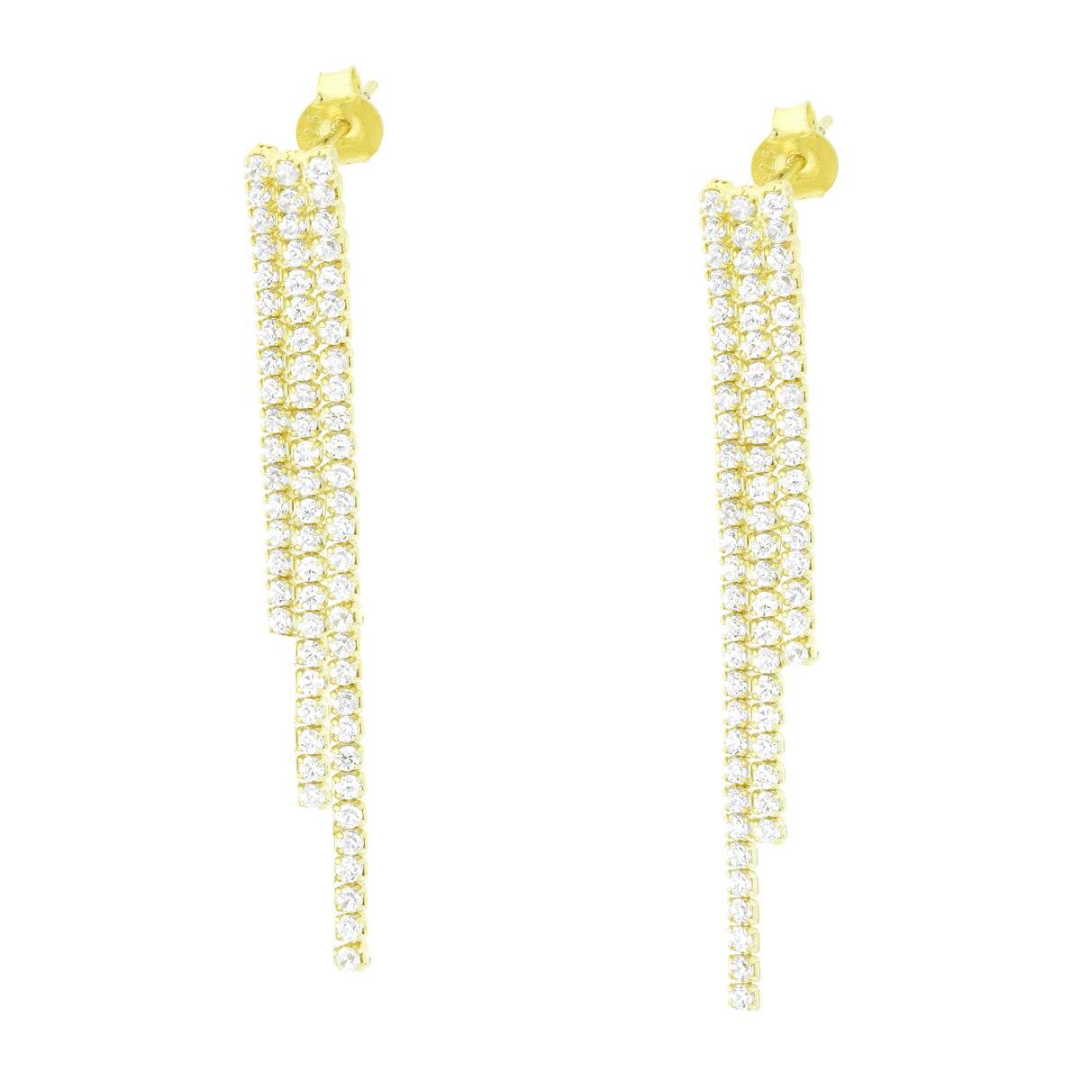 Ohrringe im Tennis-Stil mit drei Fäden, weißen Cubic Zirconia, Silber 925, vergoldet. - MeinSchmuckShop