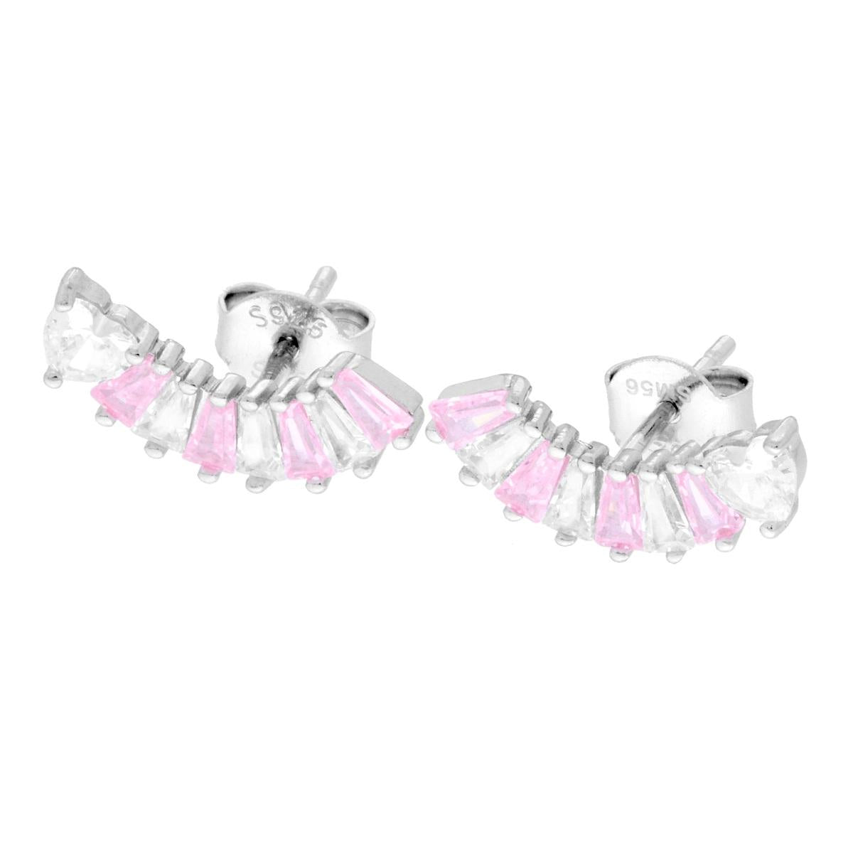 Ohrringe mit Herz und Rosa- und Weiß-Cubic Zirconia, Trapezschliff, in Silber 925, rhodiniert. - MeinSchmuckShop