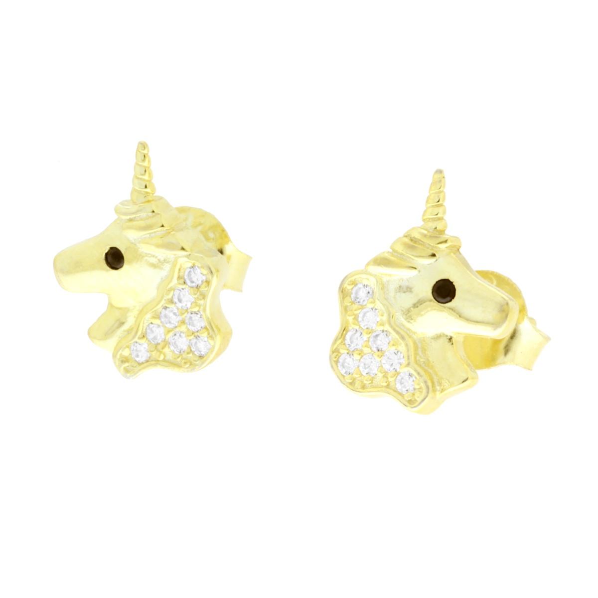 Ohrstecker Einhorn mit weißen Cubic Zirconia in 925er Silber, Goldbeschichtung - MeinSchmuckShop