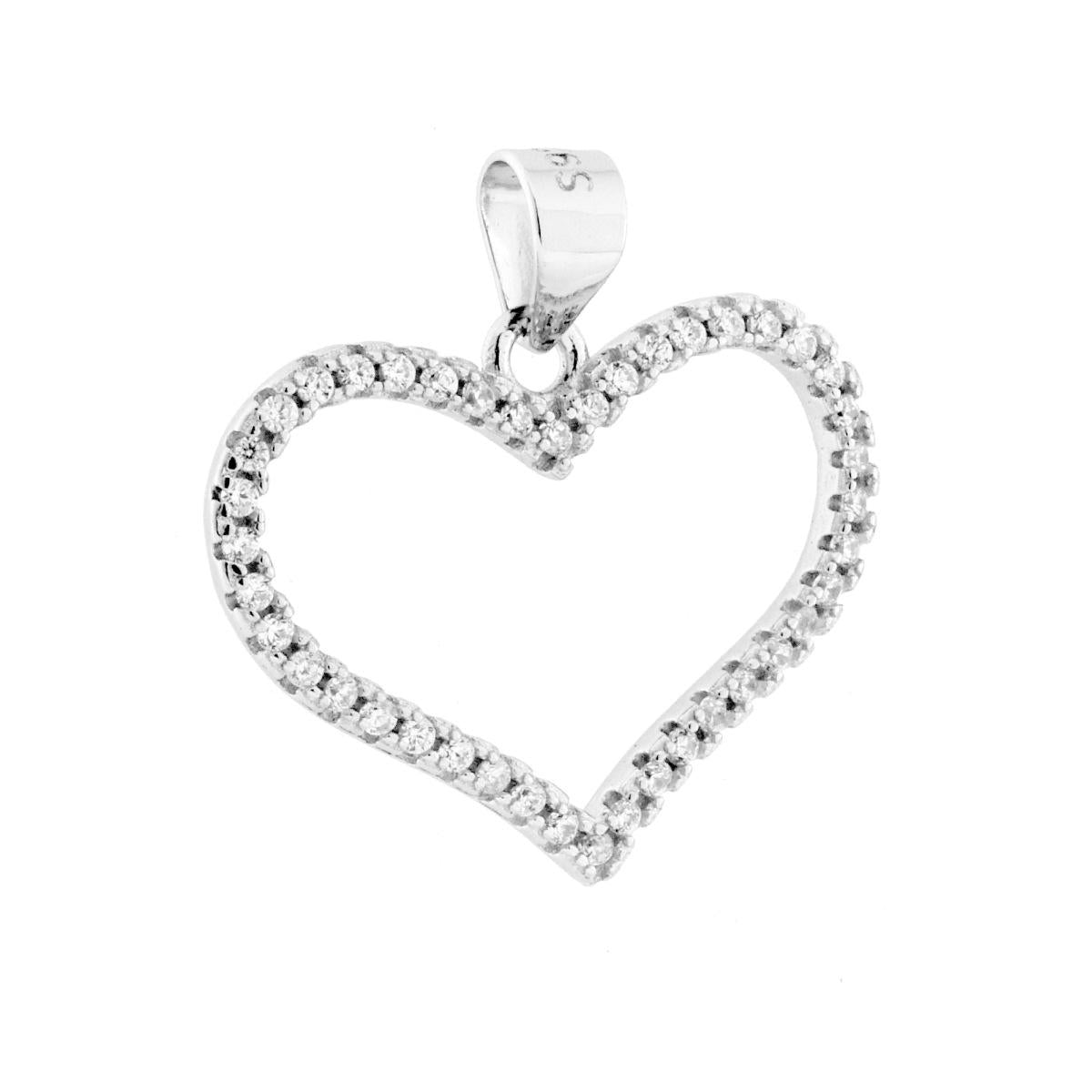 Herzanhänger mit weißen Cubic Zirconia aus 925er Silber, rhodiniert. - MeinSchmuckShop