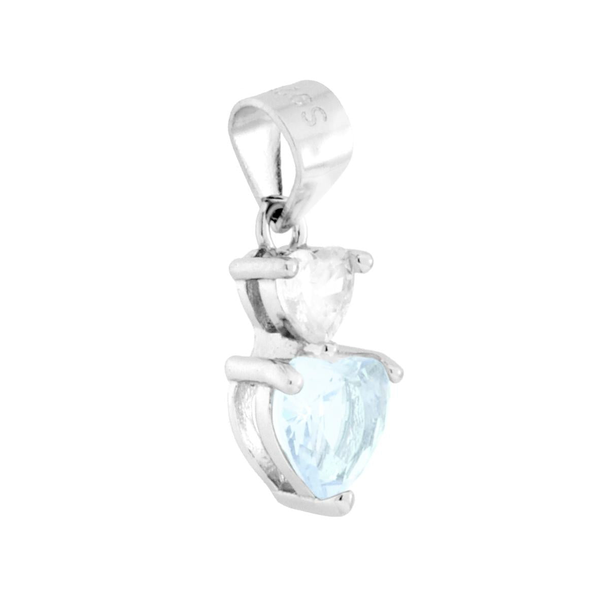 Anhänger Lichtpunkt Herzen Cubic Zirconia Weiß und Aquamarin in 925er Silber rhodiniert - MeinSchmuckShop