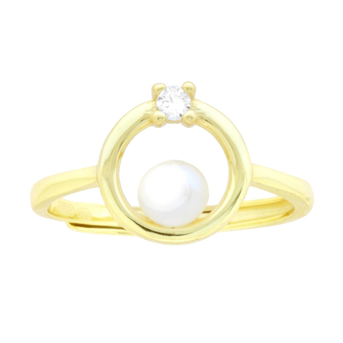 Ring mit natürlicher Perle und weißen Cubic-Zirkonia in 925er Silber, Goldgalvanik - MeinSchmuckShop