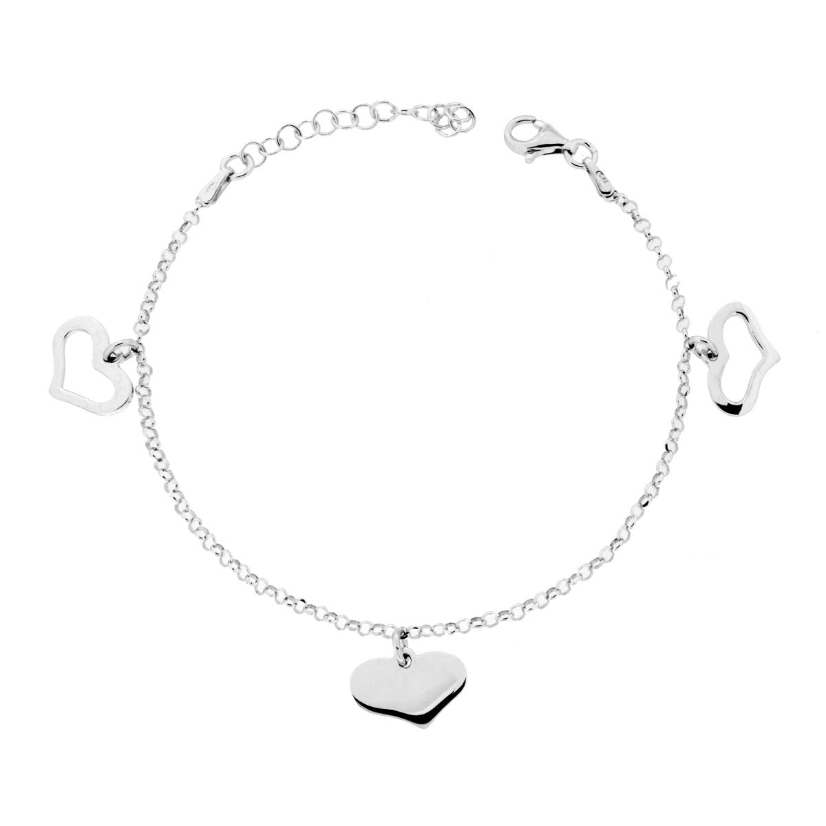 Rolo-Kette diamantiert mit hängenden Herzen aus 925er Silber, rhodiniert. - MeinSchmuckShop