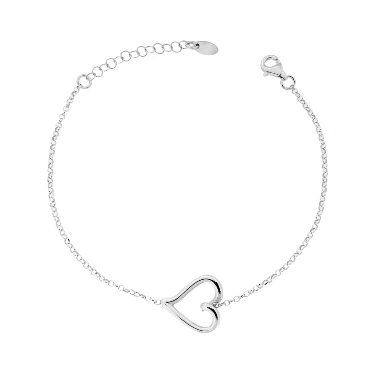 Bracciale con catena Rolo diamantata con cuore in argento 925 placcato rodio - MeinSchmuckShop