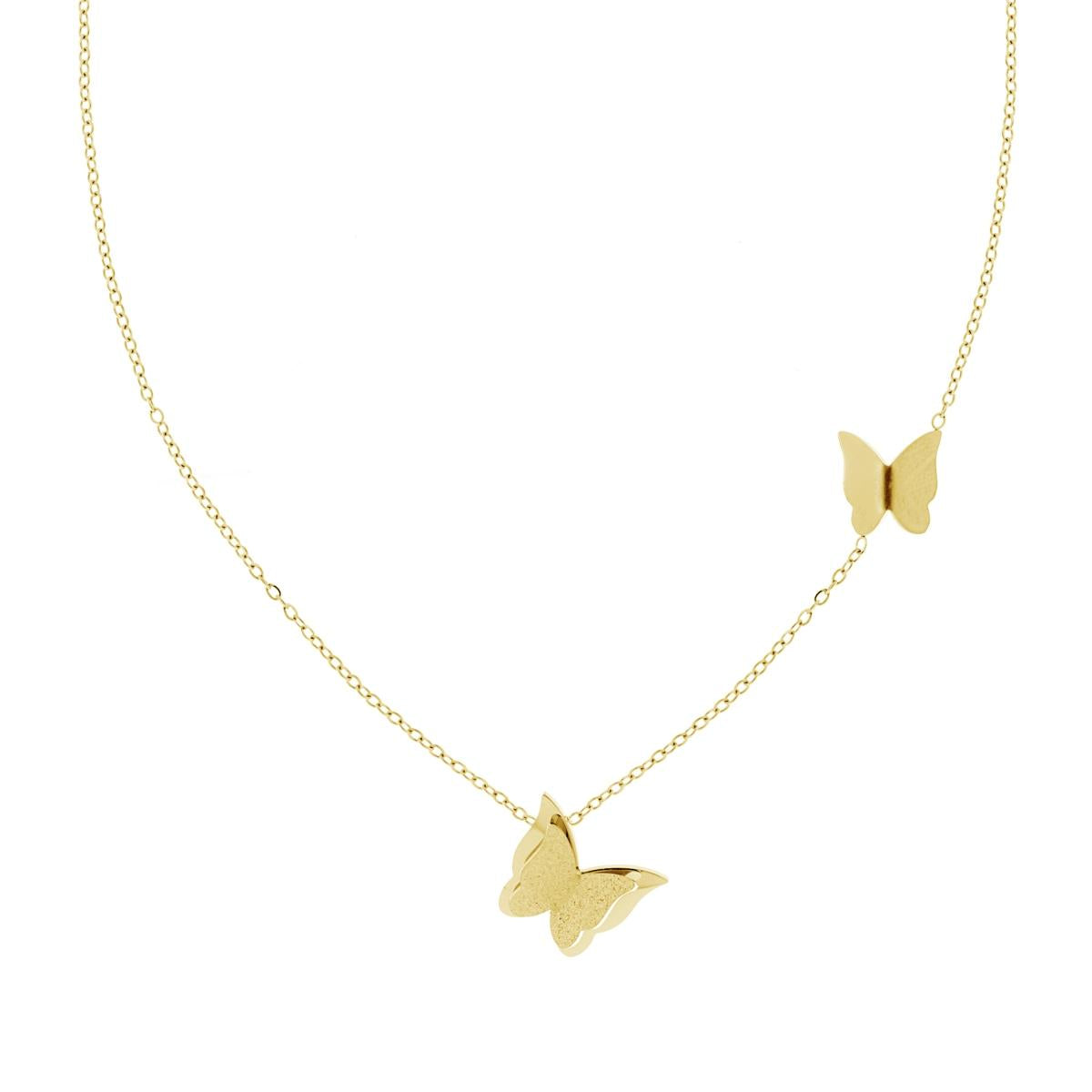Kette aus Forzatina diamantiert, mit hängenden Schmetterlingen, aus Edelstahl in Goldfarbe. - MeinSchmuckShop