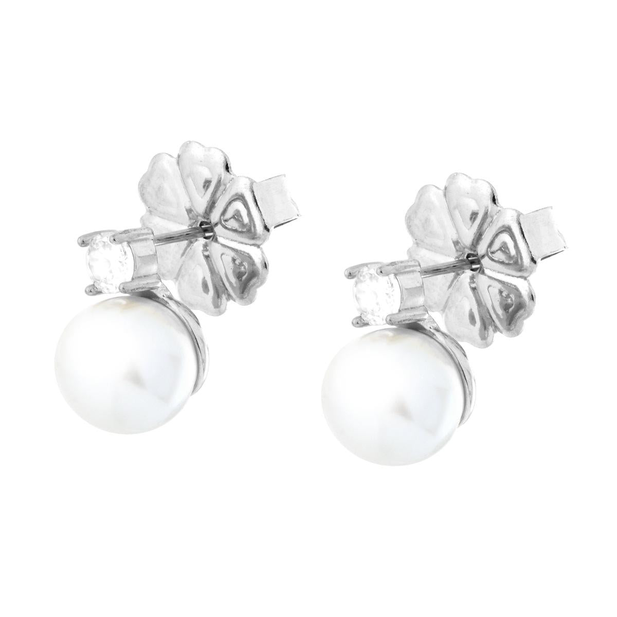 Ohrstecker Perle 8 mm mit Punto Luce Kristall Weiß aus Edelstahl - MeinSchmuckShop