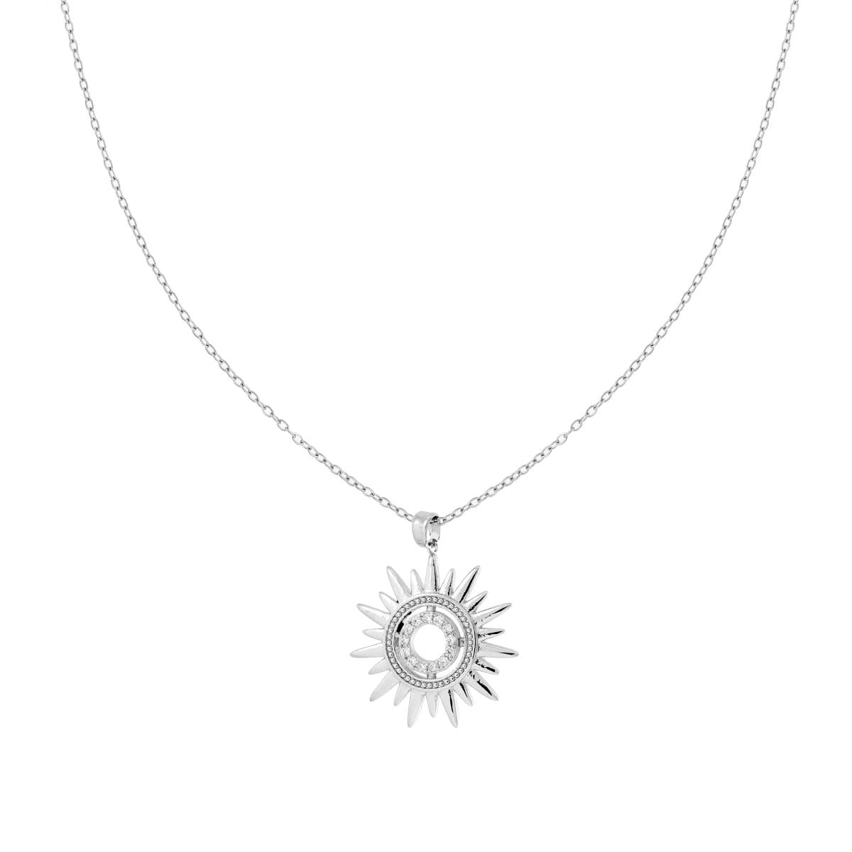 Halskette mit diamantierter Forzatina-Kette, mit Sonne und weißen Kristallen, aus Edelstahl und Messing - MeinSchmuckShop