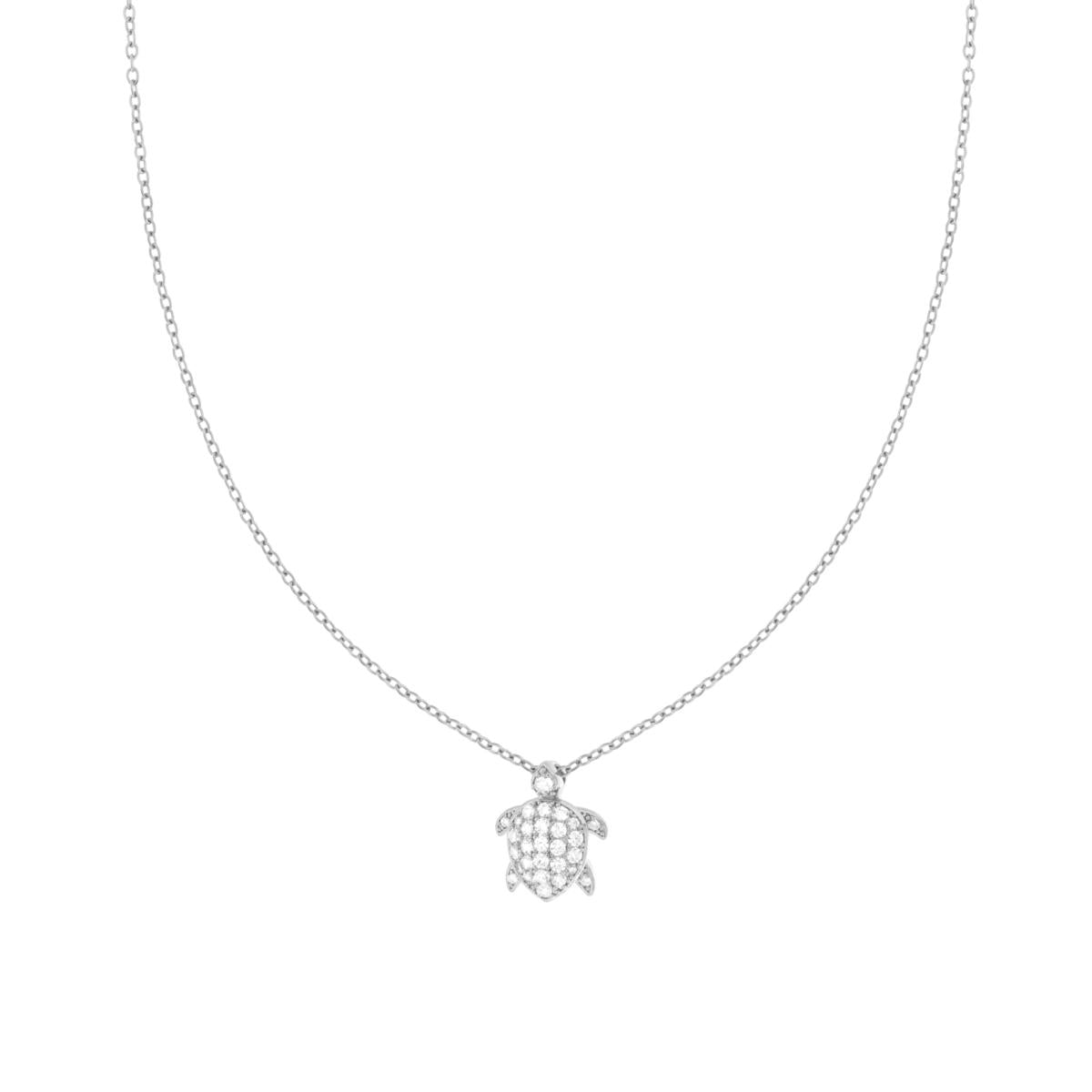 Halskette, feine diamantierte Kette mit Schildkrötenanhänger und weißem Kristall aus Edelstahl und Messing - MeinSchmuckShop