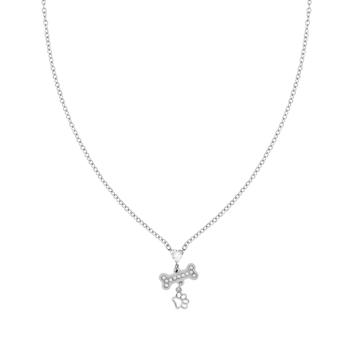 Kette diamantiert, Forzatina-Kette, mit Herz, Knochen, Pfote und weißem Kristall aus Edelstahl - MeinSchmuckShop