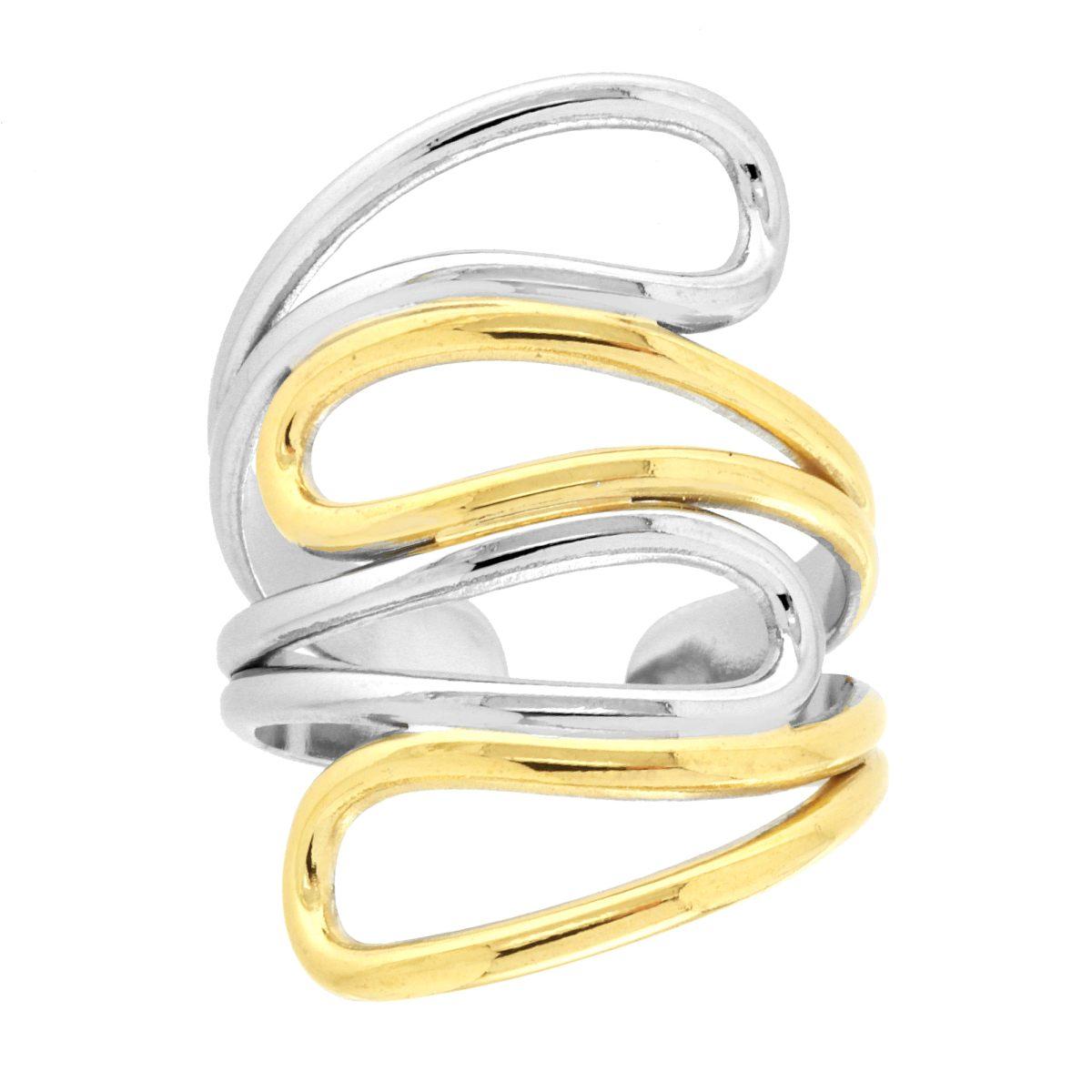 Ring mit zweifarbigem Wickeldraht aus Stahl in Goldfarbe - MeinSchmuckShop