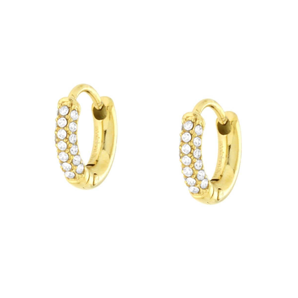 Creolen-Ohrhänger 11 mm mit weißen Kristallen aus Edelstahl in Goldfarbe - MeinSchmuckShop