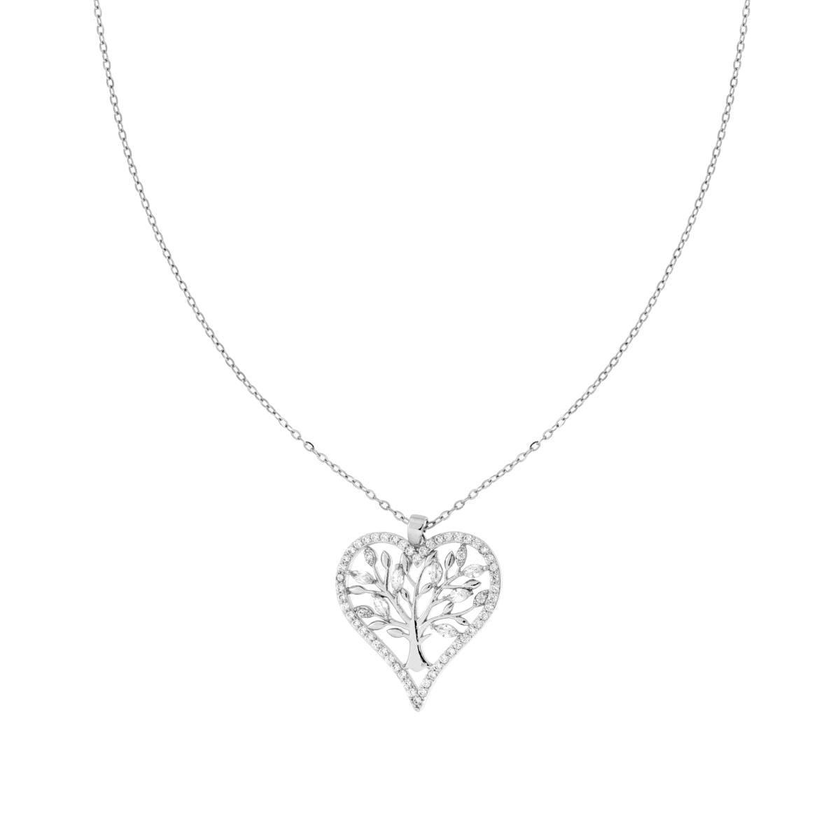 Kette aus Forzatina mit Herz, Baum des Lebens und weißen Kristallen aus Edelstahl. - MeinSchmuckShop