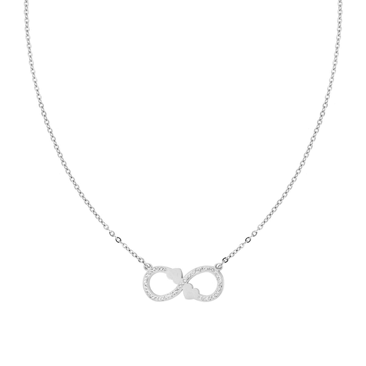 Halskette Forzatina-Kette mit Unendlichkeitsherzen und weißen Kristallen aus Edelstahl - MeinSchmuckShop