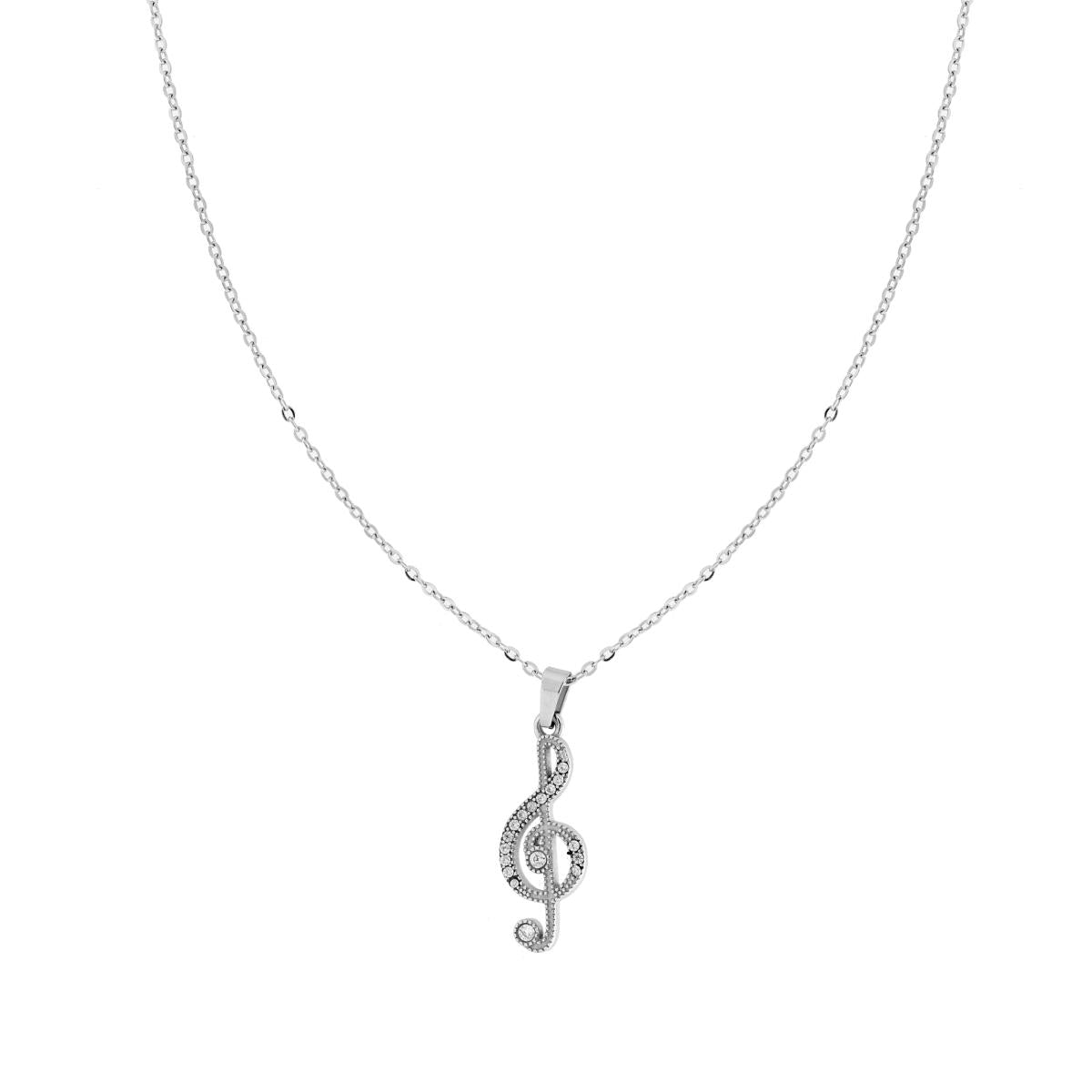 Forzatina-Kette mit Violinschlüssel und weißen Kristallen aus Edelstahl - MeinSchmuckShop